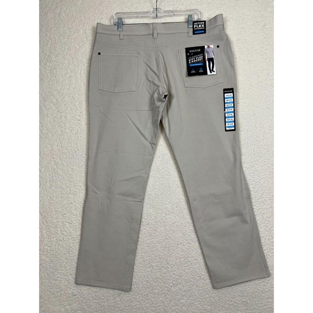 Haggar Pants Mens 40x30 Light Khaki Active‎ Chino Flex Stretch Slim Straight NEW
